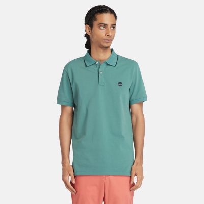 Timberland Millers River Printed Neck Polo Shirt For Men In Sea Pine Blue, Size S