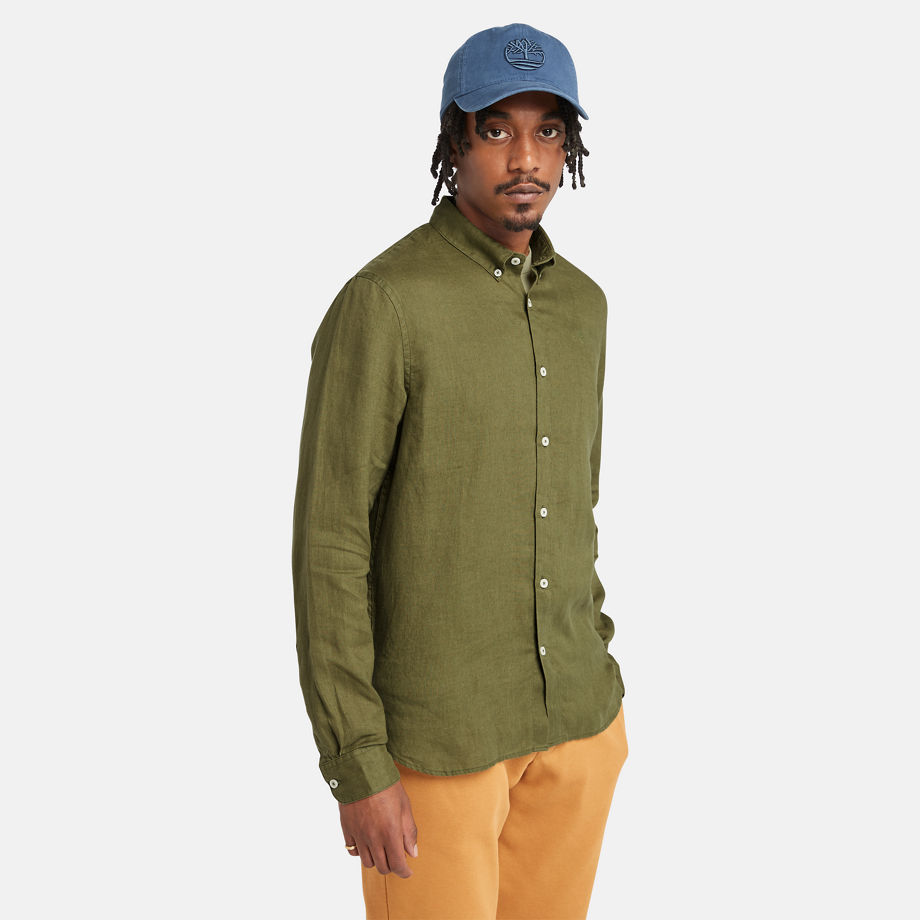 Timberland Mill Brook Linen Shirt For Men In Dark Green Green, Size XL