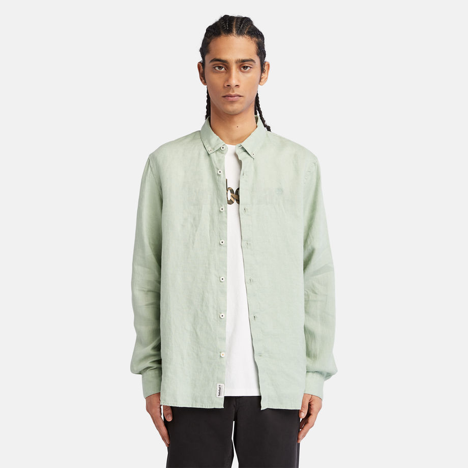 Timberland Mill River Slim-fit Linen Shirt For Men In Light Green Light Green, Size XXL