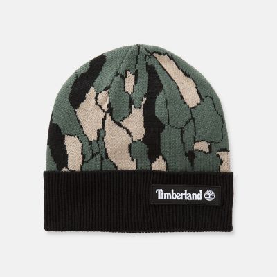 Timberland Cranmore Bark Camo Knit Beanie In Green Green Unisex, Size ONE