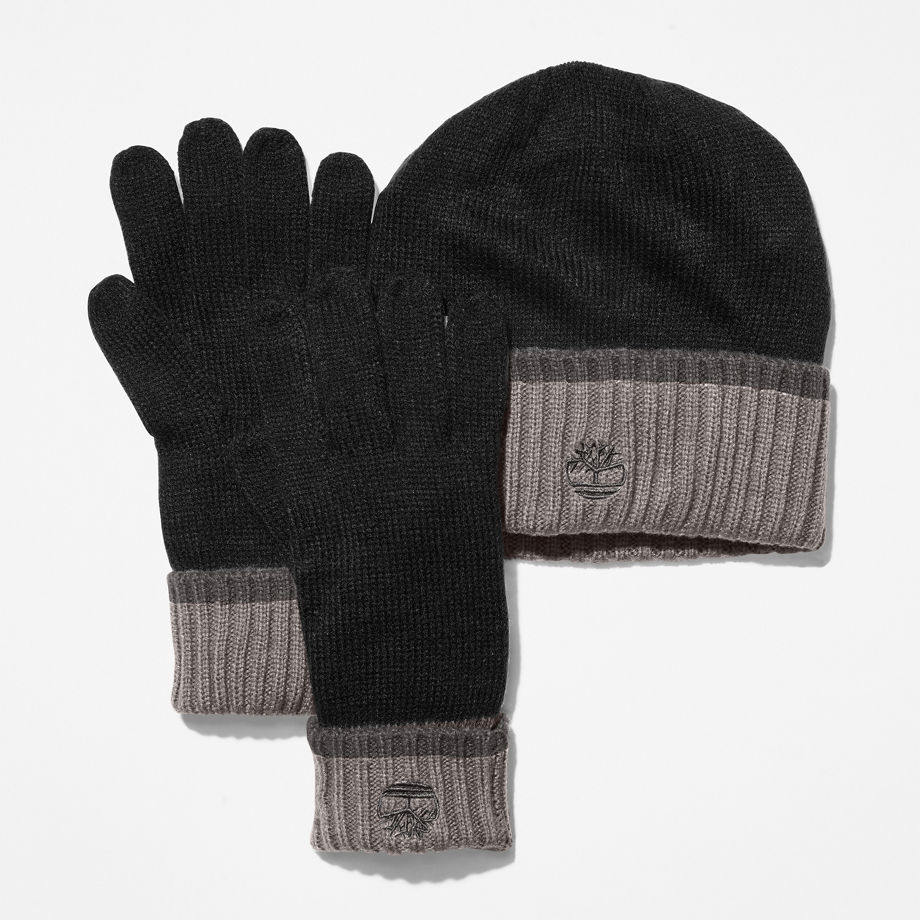 Timberland All Gender Beanie And Glove Gift Set In Black Black Unisex, Size ONE