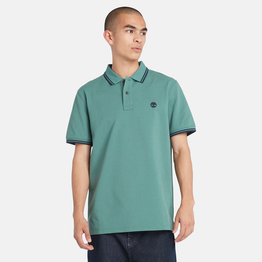Timberland Tipped Pique Polo Shirt For Men In Teal Teal, Size XL