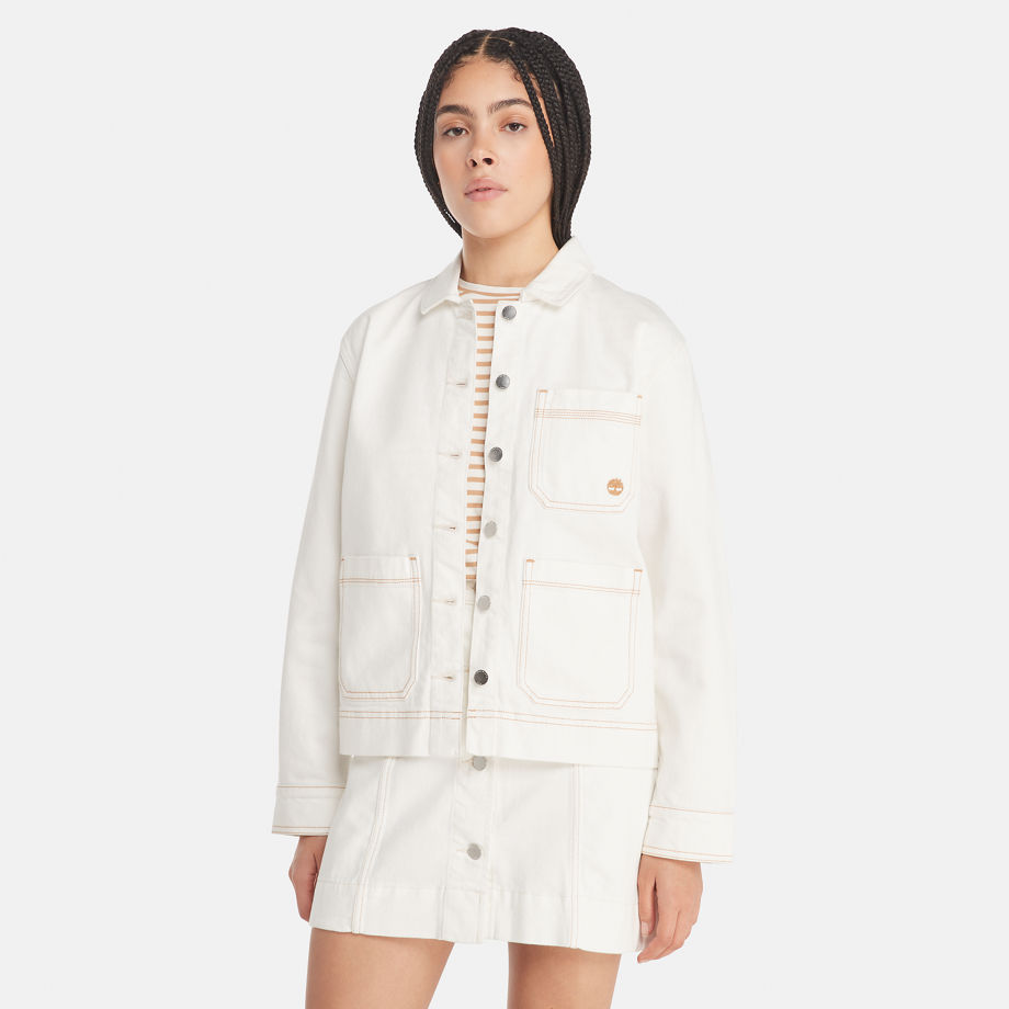 Timberland Kempshire Denim Chore Jacket With Refibra Technology For Women In White White, Size XXL