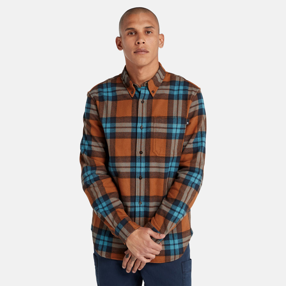 Timberland Checked Flannel Shirt For Men In Brown/orange/blue Brown, Size L