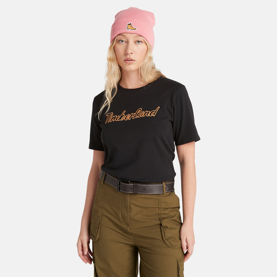 Timberland Texture Logo T-shirt For Women In Black Black, Size XL