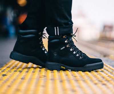all black timberland field boots