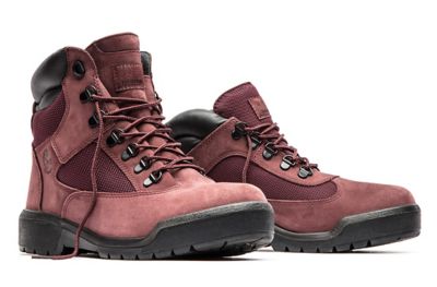 maroon timberland field boots