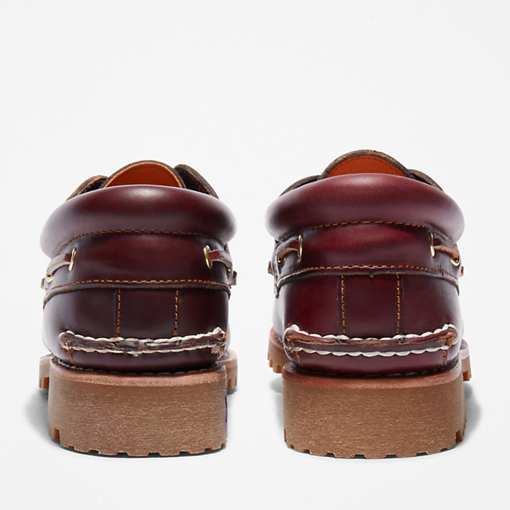 Sapato de Vela Cosido à Mão com 3 Ilhós para Homem em burgundi-