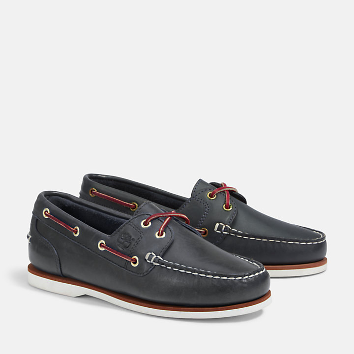 Classic Leather Boat Shoe for Women in Navy-