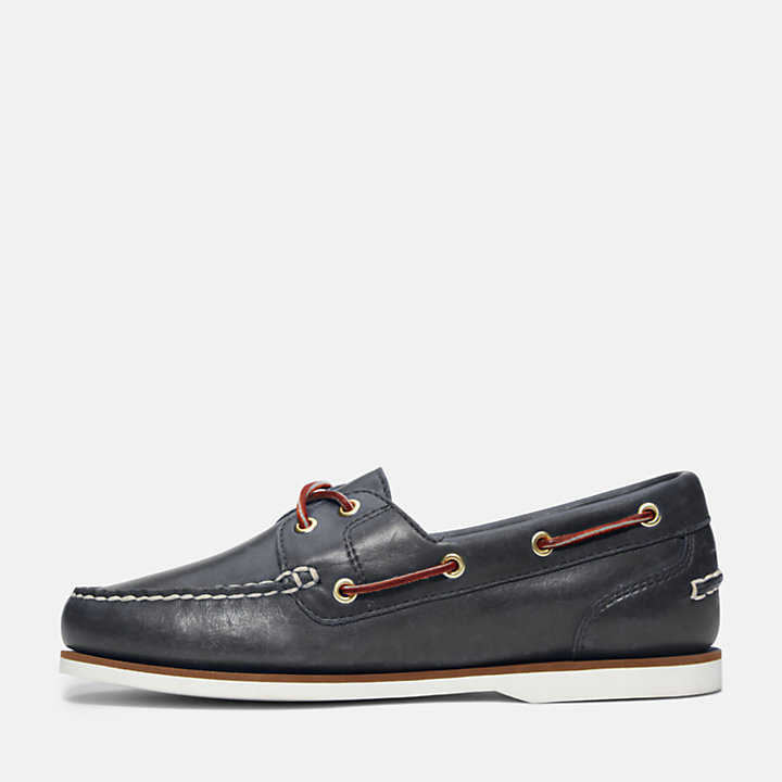 Classic Leather Boat Shoe for Women in Navy-