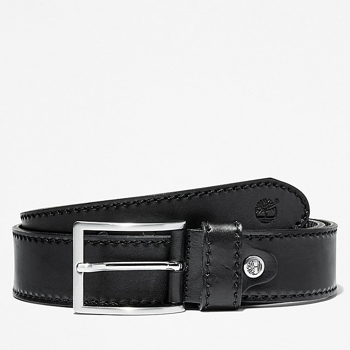 Cinturón de cuero con detalle de costuras para hombre en color negro