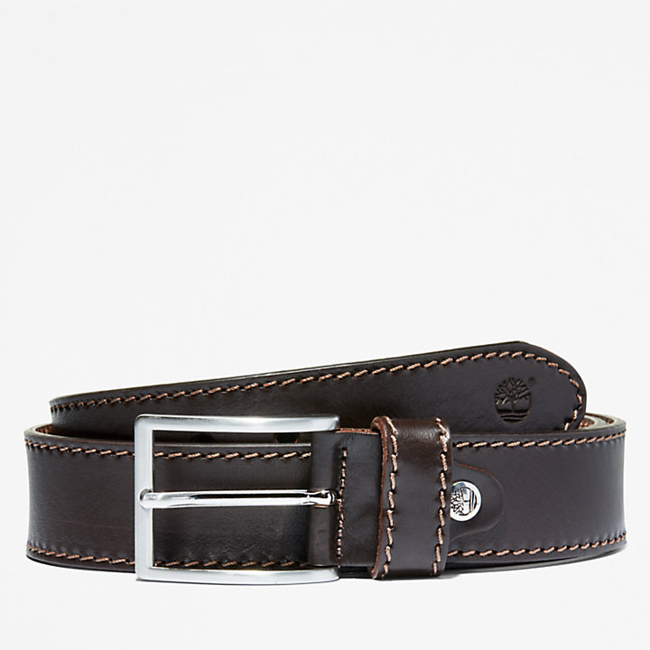 Stitch-detail Leather Belt for Men in Brown-