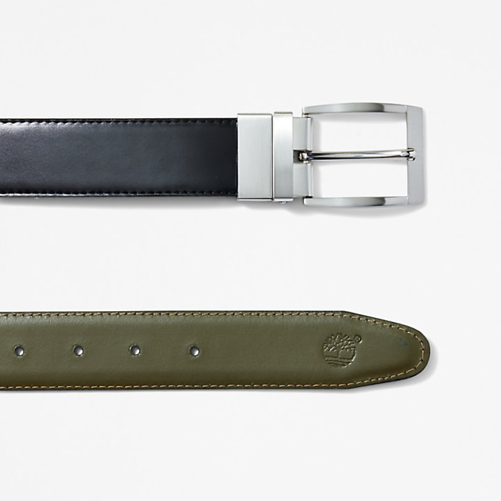 Reversible Leather Belt for Men in Green/Black-