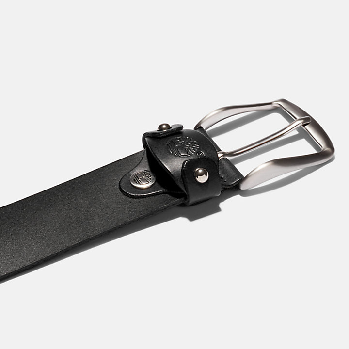 Cinturón de cuero con hebilla cuadrada y logotipo para hombre en negro-