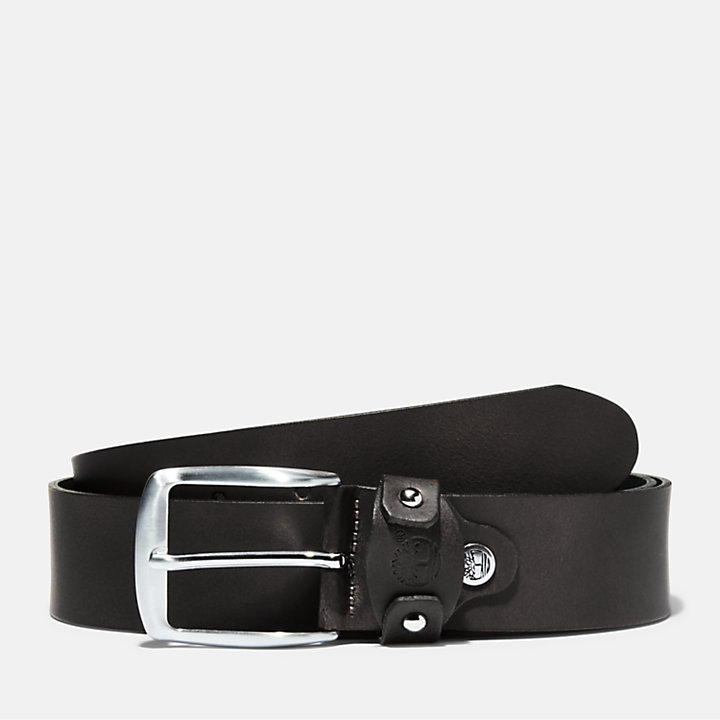Square-buckle Leather Belt with Loop Logo for Men in Black-