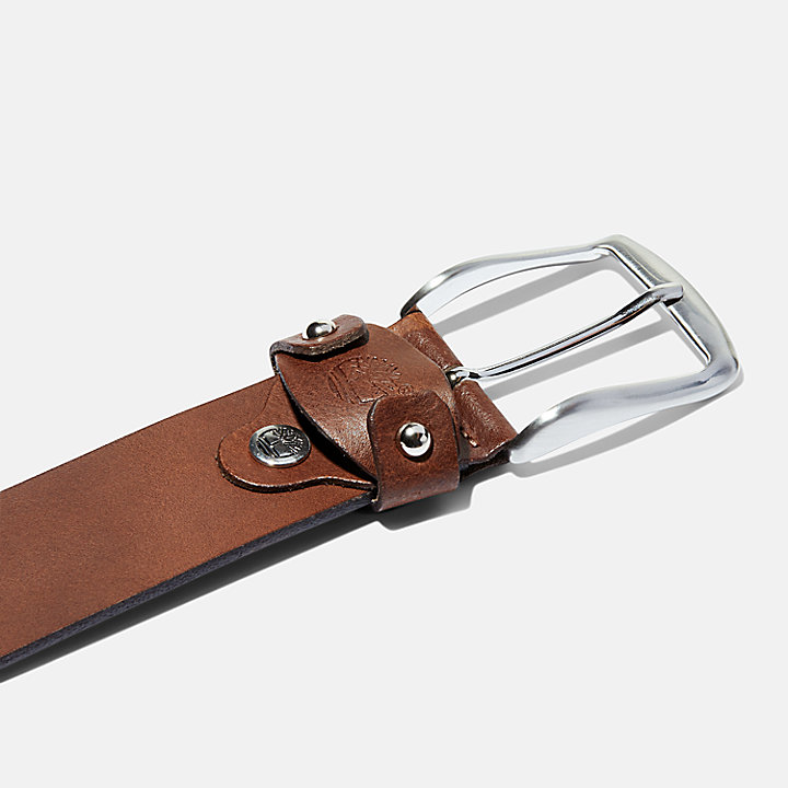 Square-buckle Leather Belt with Loop Logo for Men in Brown