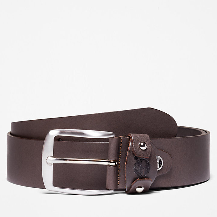Leather Square-Buckle Belt for Men in Brown-