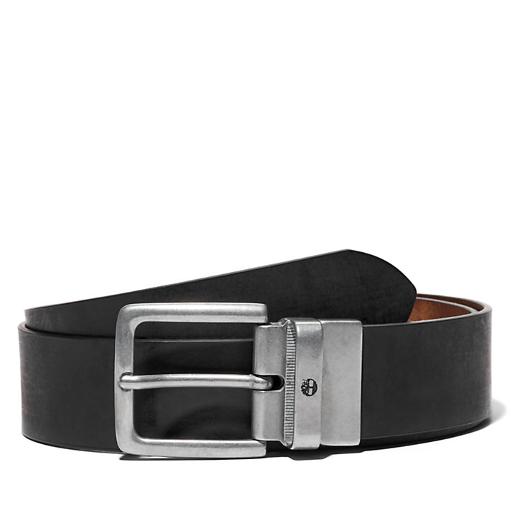 Reversible Mixed-leather Belt for Men in Black-