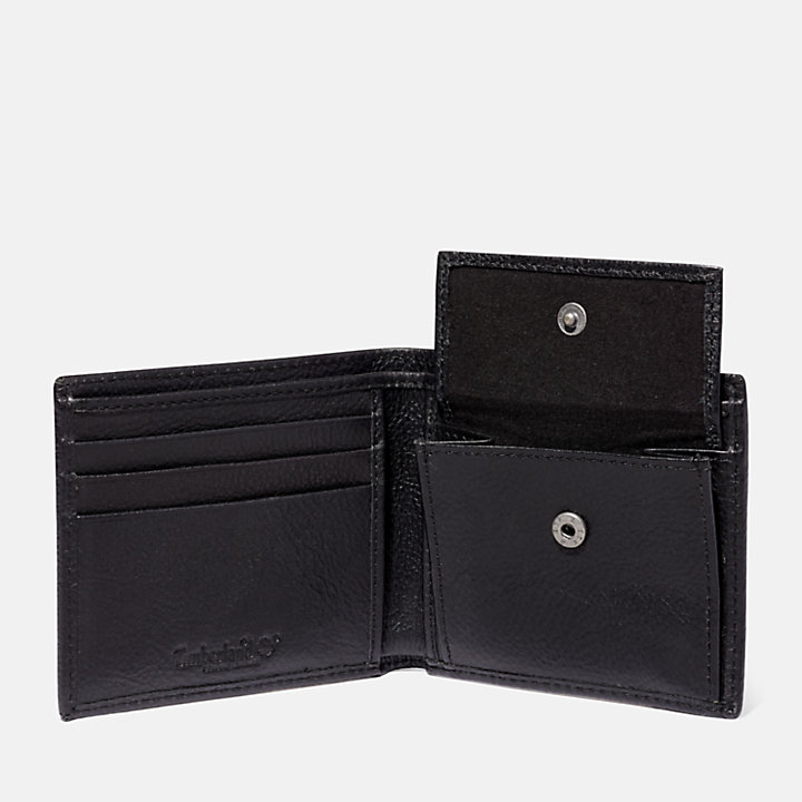 Kennebunk Bifold Leather Wallet with Coin Pocket for Men in Black-