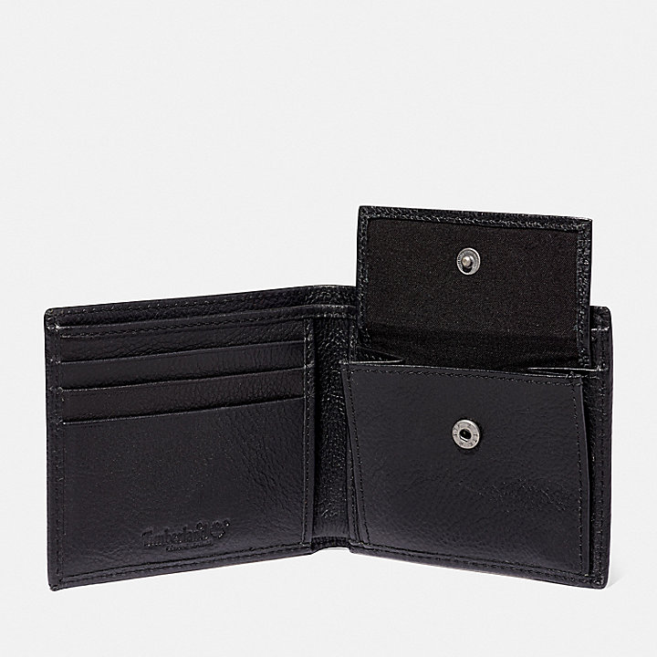 Kennebunk Bifold Leather Wallet with Coin Pocket for Men in Black