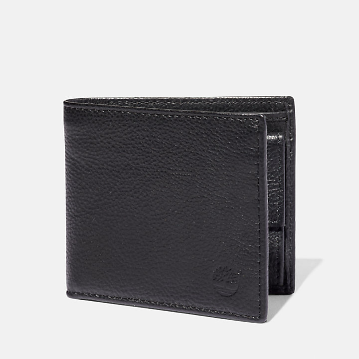 Kennebunk Bifold Leather Wallet with Coin Pocket for Men in Black-