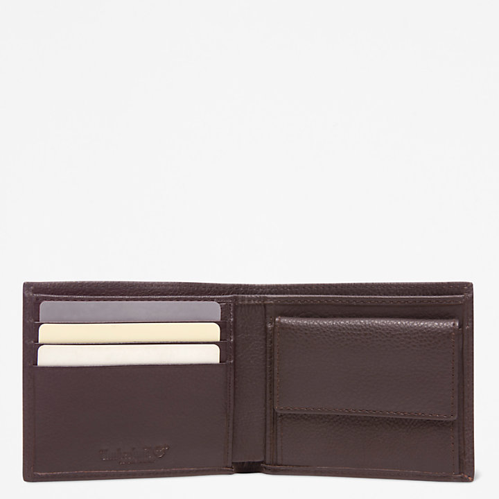 Kennebunk Bifold Leather Wallet with Coin Pocket for Men in Brown-