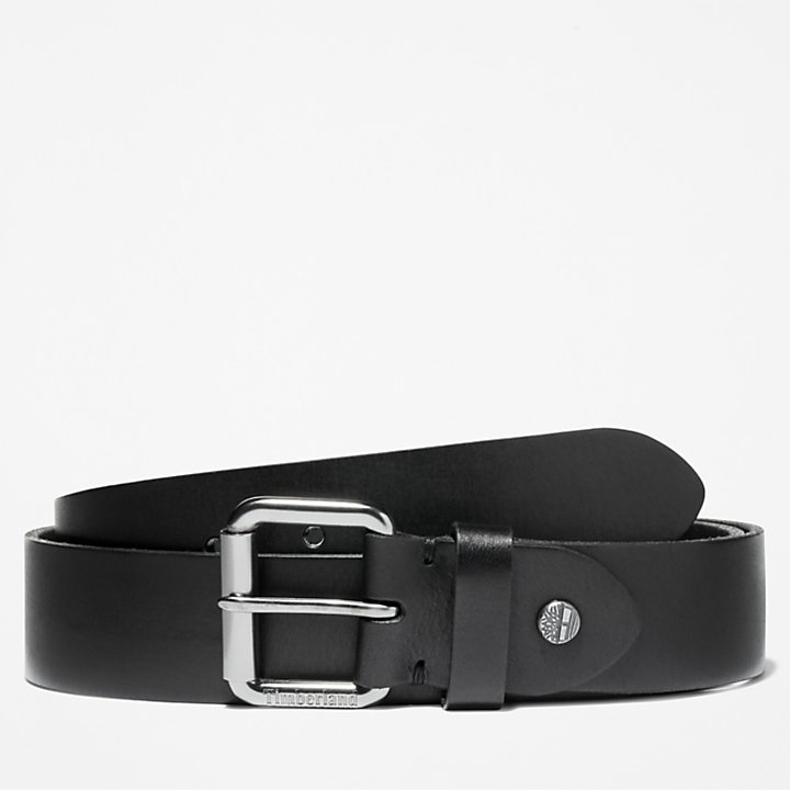 Roller Buckle Leather Belt for Men in Black-