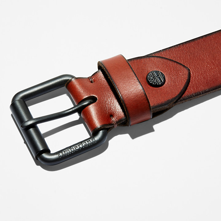 Roller Buckle Leather Belt for Men in Brown-