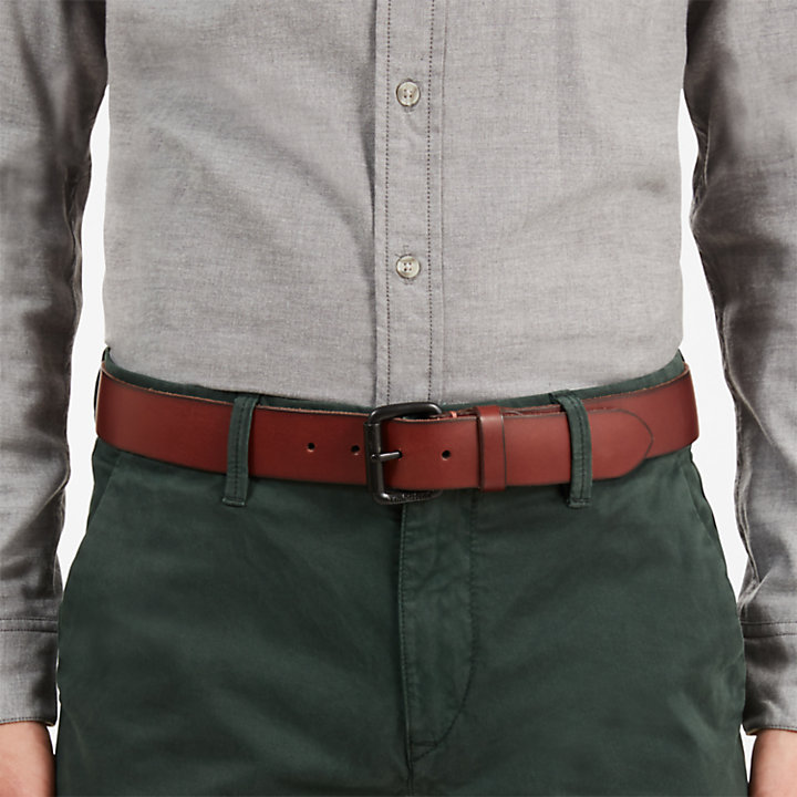Cinturón de Cuero con Hebilla de Rodillo para Hombre en marrón-