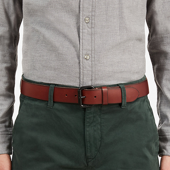 Cinturón de Cuero con Hebilla de Rodillo para Hombre en marrón