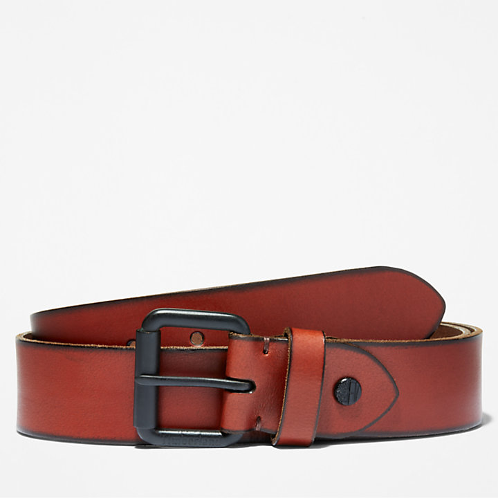 Roller Buckle Leather Belt for Men in Brown-