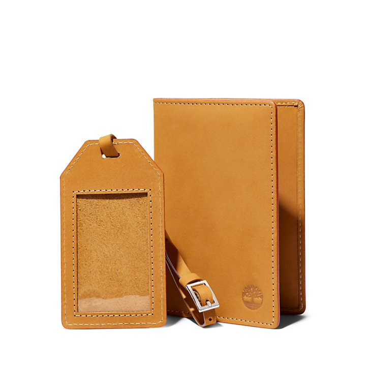 Leather Passport Cover & Travel Tag in Yellow-