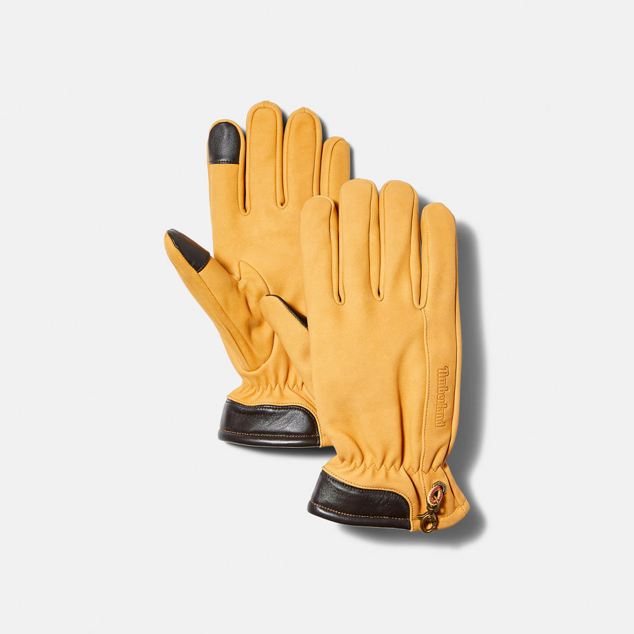 Timberland Winter Hill Leather Gloves With Touchscreen Tips For Men In Yellow Yellow, Size XL