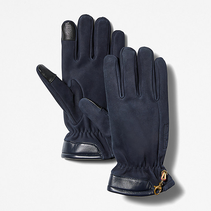 Winter Hill Leather Gloves with Touchscreen Tips for Men in Navy