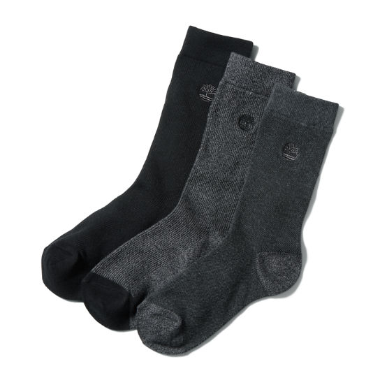 Three Pair Pack Piqué Crew Socks for Men in Grey | Timberland