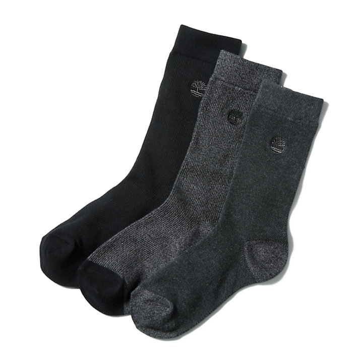 Three Pair Pack Piqué Crew Socks for Men in Grey-