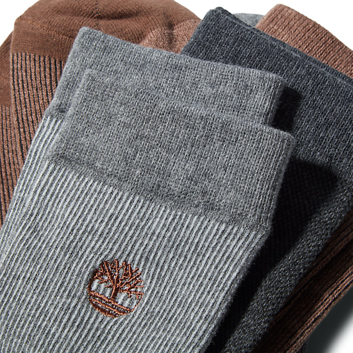 Three Pair Pack Piqué Crew Socks for Men in Brown-