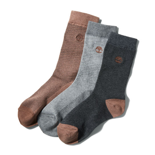 Three Pair Pack Piqué Crew Socks for Men in Brown | Timberland
