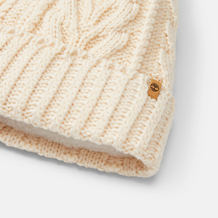 Autumn Woods Cable-knit Beanie for Women in White-