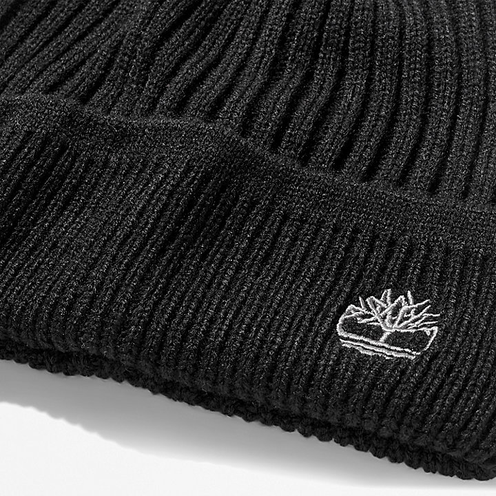 Ribbed Knit Beanie for Men in Black