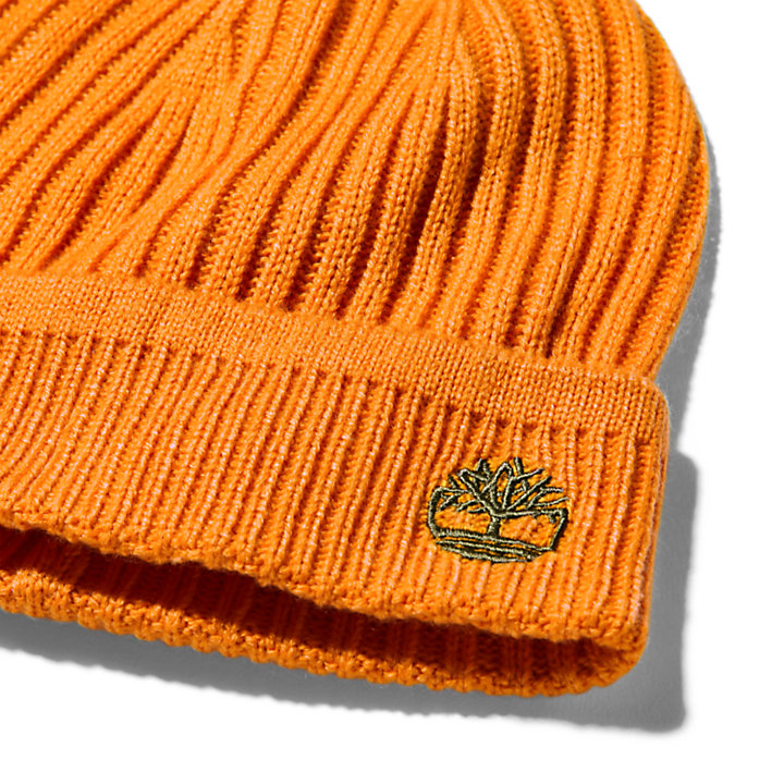 Ribbed Knit Beanie for Men in Orange-