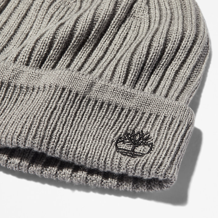 Ribbed Knit Beanie for Men in Grey-