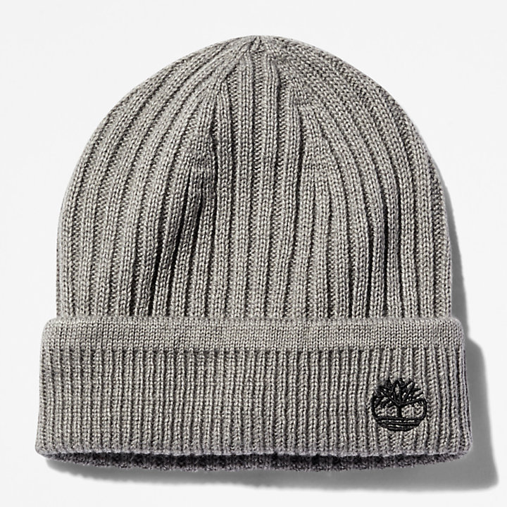 Ribbed Knit Beanie for Men in Grey-