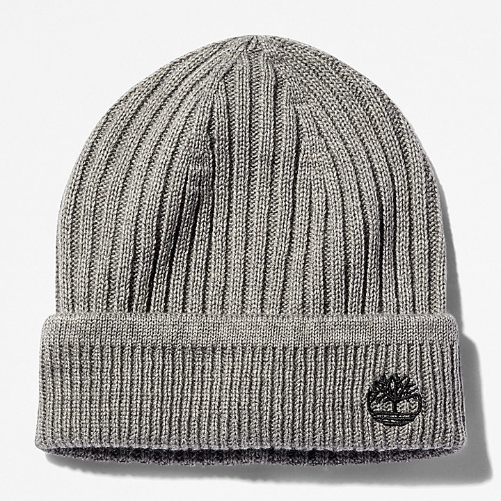 Ribbed Knit Beanie for Men in Grey