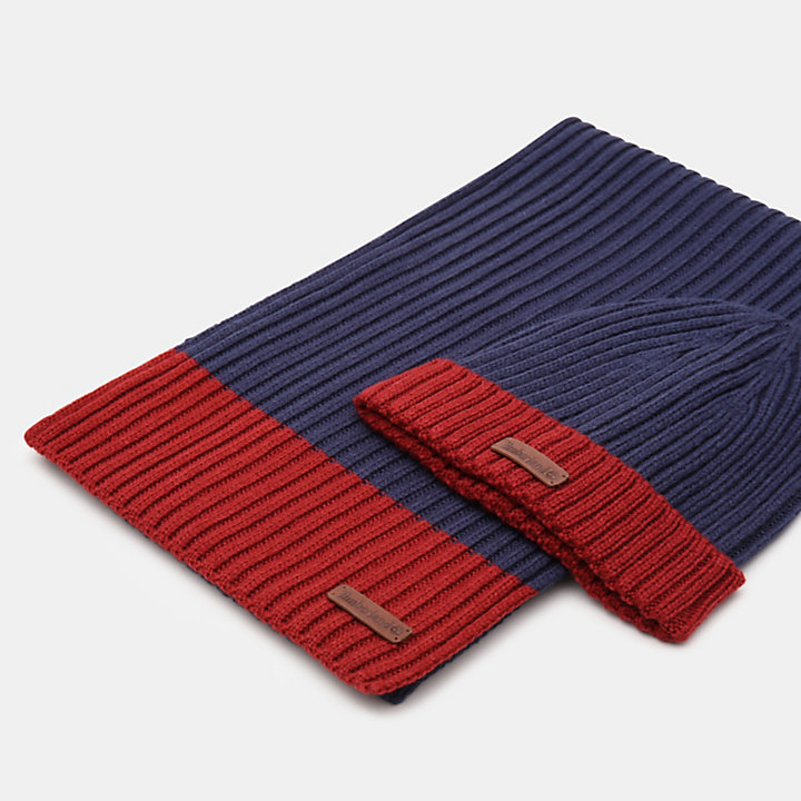 Ribbed Beanie and Scarf Gift Set for Men in Navy-