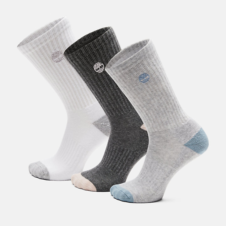 Three Pair Cushion Socks for Women in White-