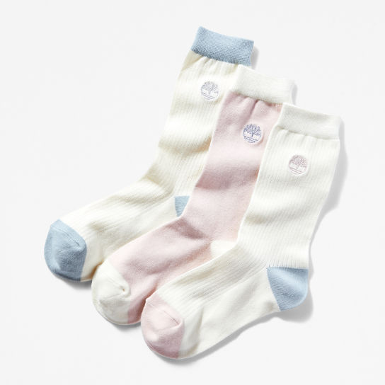 3-Pack Ribbed Crew Socks for Women in White | Timberland