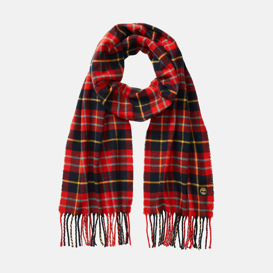 Timberland Cape Neddick Check Scarf With Gift Box For Men In Red Red, Size ONE