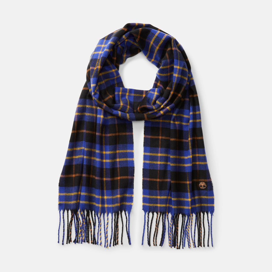 Timberland Cape Neddick Check Scarf With Gift Box For Men In Blue Blue