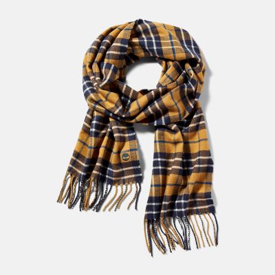 Timberland Cape Neddick Check Scarf With Gift Box For Men In Yellow Yellow